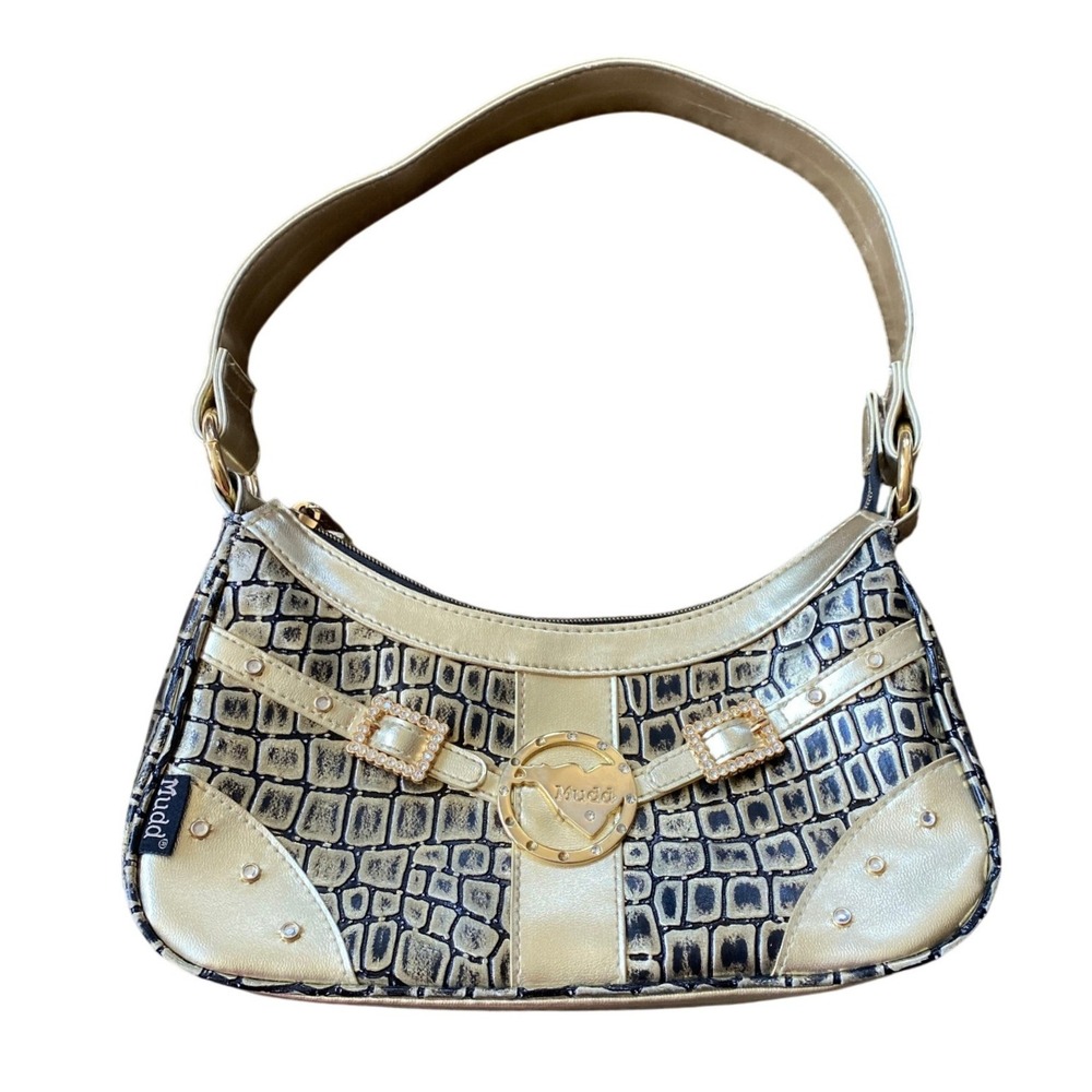 Vintage Y2K Gold Crocodile Rhinestone Buckle Shoulder Mini Bag Purse Glam Bratz